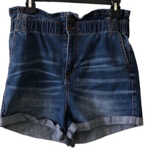 Ariya high waisted paper bag side pocket blue denim shorts